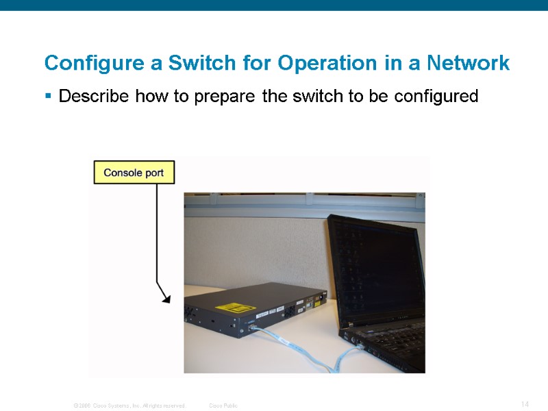 Configure a Switch for Operation in a Network Describe how to prepare the switch